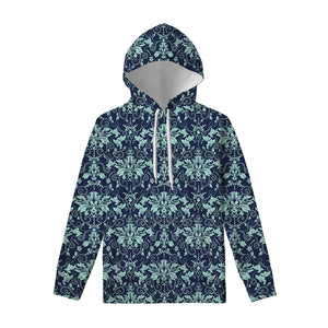 Blue And Teal Damask Pattern Print Pullover Hoodie