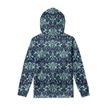 Blue And Teal Damask Pattern Print Pullover Hoodie