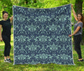 Blue And Teal Damask Pattern Print Quilt