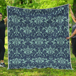 Blue And Teal Damask Pattern Print Quilt