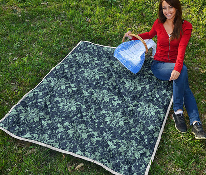 Blue And Teal Damask Pattern Print Quilt