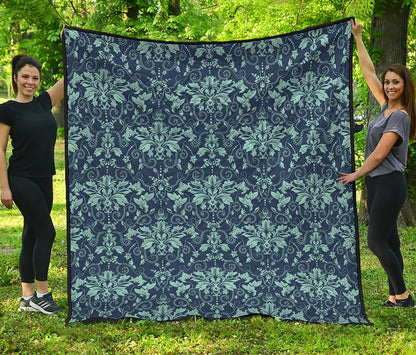 Blue And Teal Damask Pattern Print Quilt
