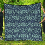 Blue And Teal Damask Pattern Print Quilt