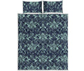 Blue And Teal Damask Pattern Print Quilt Bed Set