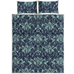 Blue And Teal Damask Pattern Print Quilt Bed Set
