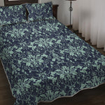 Blue And Teal Damask Pattern Print Quilt Bed Set