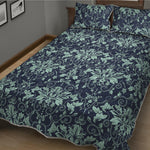 Blue And Teal Damask Pattern Print Quilt Bed Set