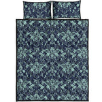 Blue And Teal Damask Pattern Print Quilt Bed Set