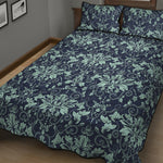 Blue And Teal Damask Pattern Print Quilt Bed Set