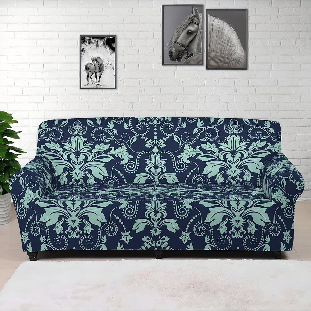 Blue And Teal Damask Pattern Print Sofa Cover