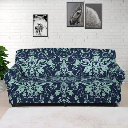 Blue And Teal Damask Pattern Print Sofa Cover