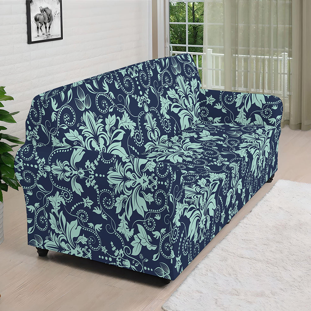 Blue And Teal Damask Pattern Print Sofa Cover