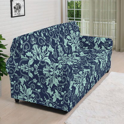 Blue And Teal Damask Pattern Print Sofa Cover