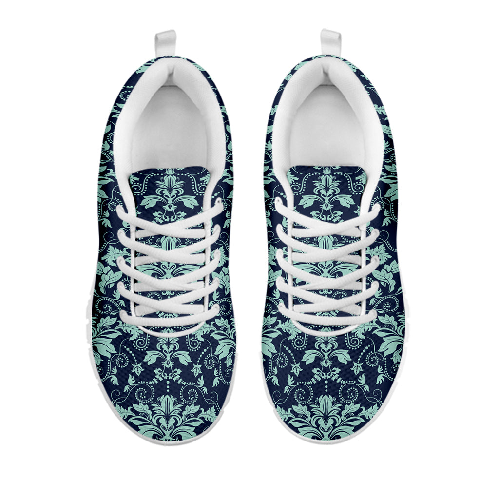 Blue And Teal Damask Pattern Print White Sneakers