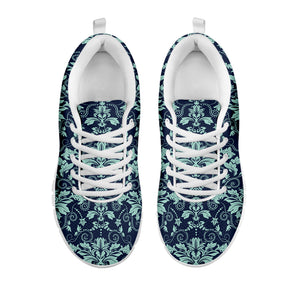 Blue And Teal Damask Pattern Print White Sneakers