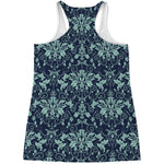 Blue And Teal Damask Pattern Print Women's Racerback Tank Top