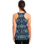 Blue And Teal Damask Pattern Print Women's Racerback Tank Top