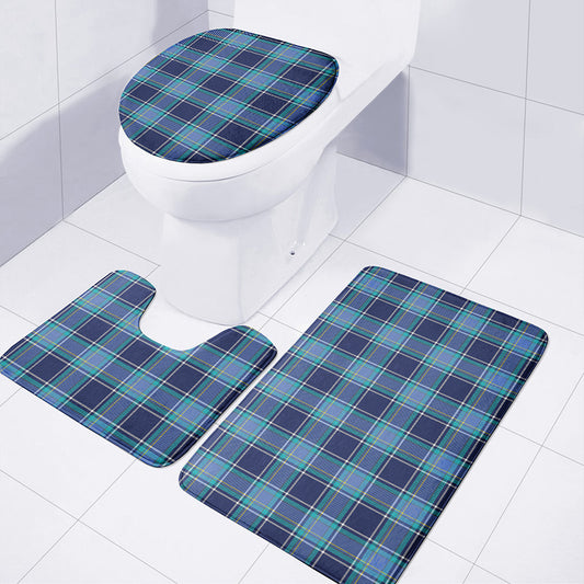 Blue And Teal Tartan Pattern Print 3 Piece Bath Mat Set