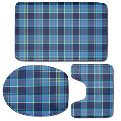 Blue And Teal Tartan Pattern Print 3 Piece Bath Mat Set