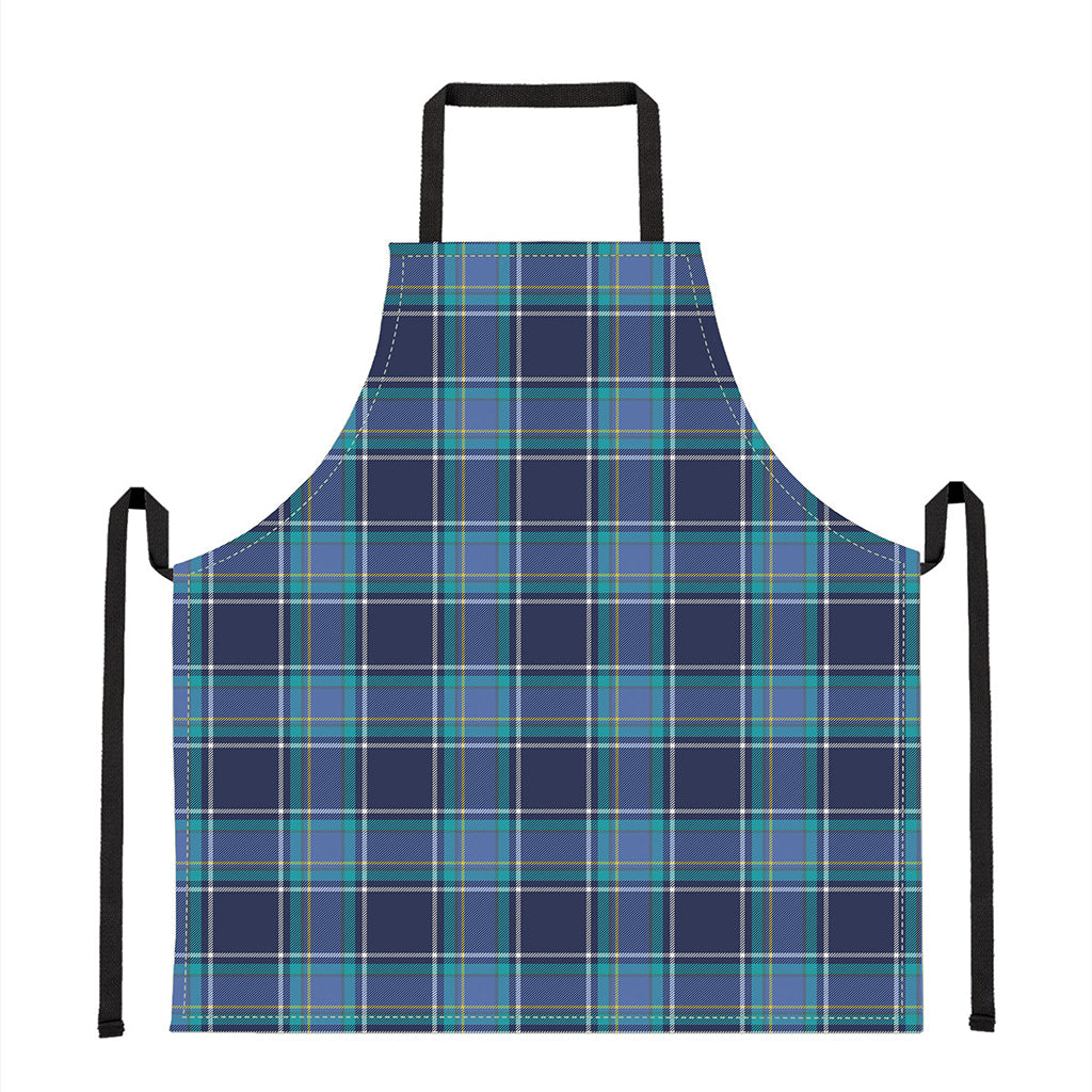 Blue And Teal Tartan Pattern Print Apron