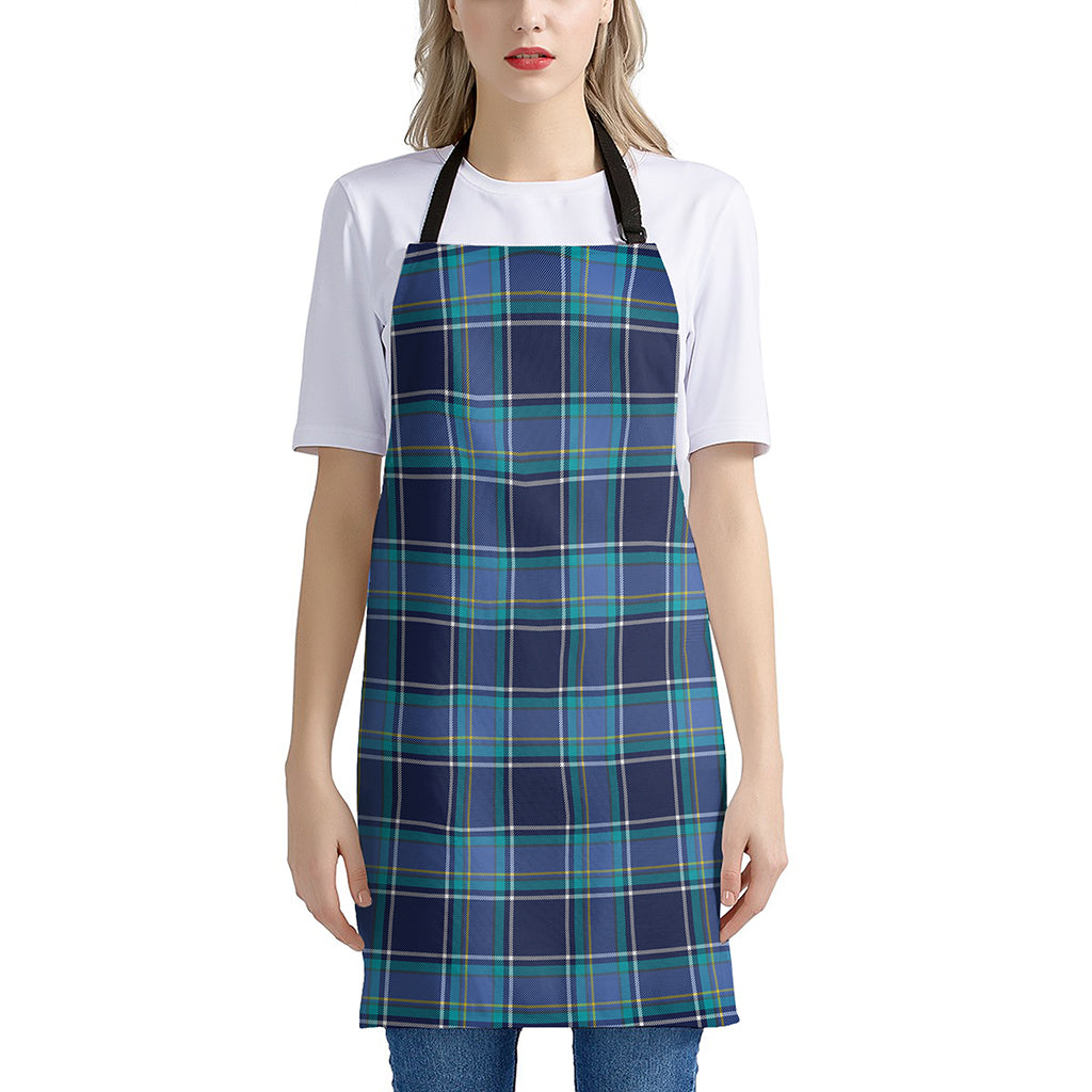 Blue And Teal Tartan Pattern Print Apron