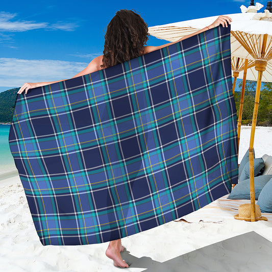 Blue And Teal Tartan Pattern Print Beach Sarong Wrap