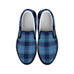 Blue And Teal Tartan Pattern Print Black Slip On Shoes