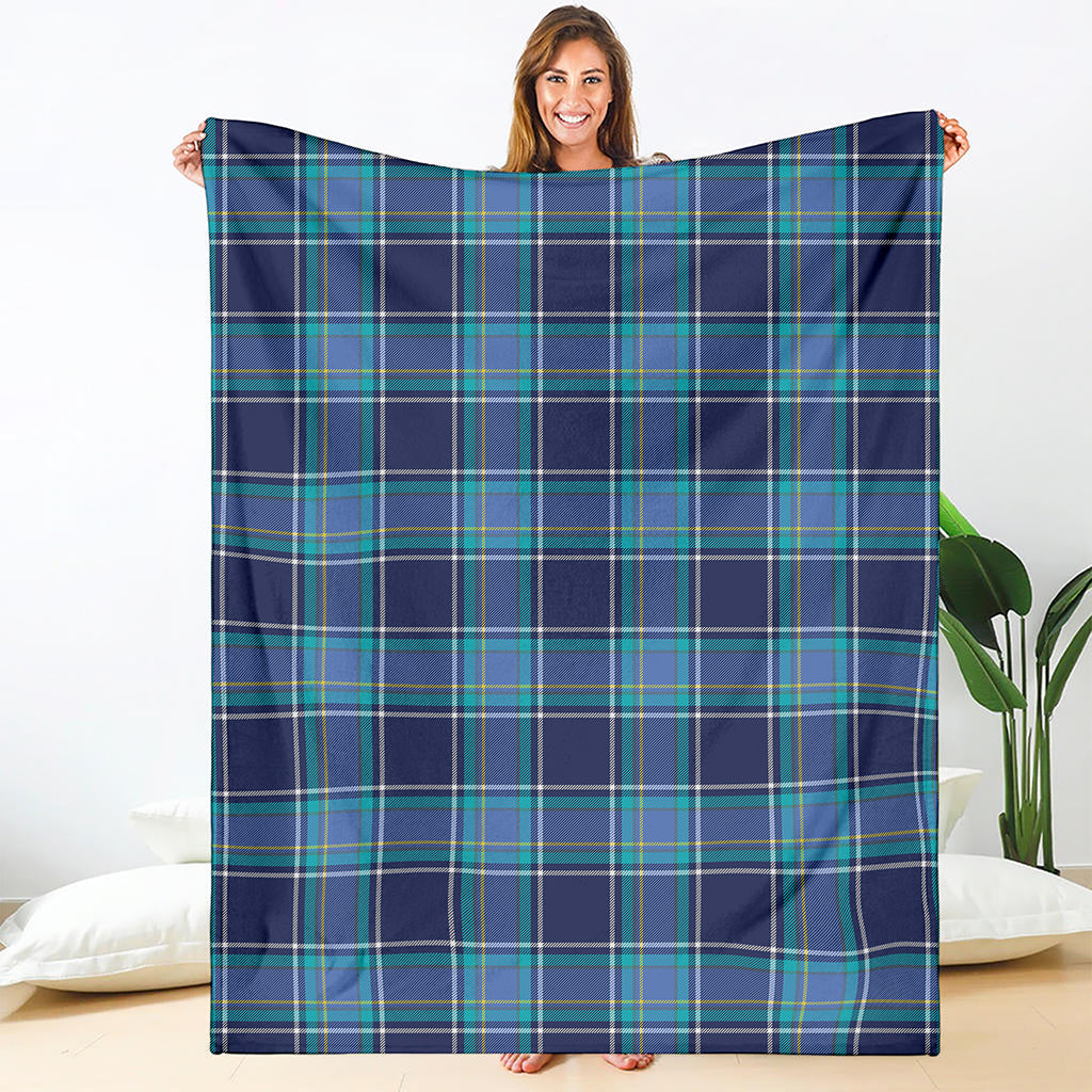 Blue And Teal Tartan Pattern Print Blanket