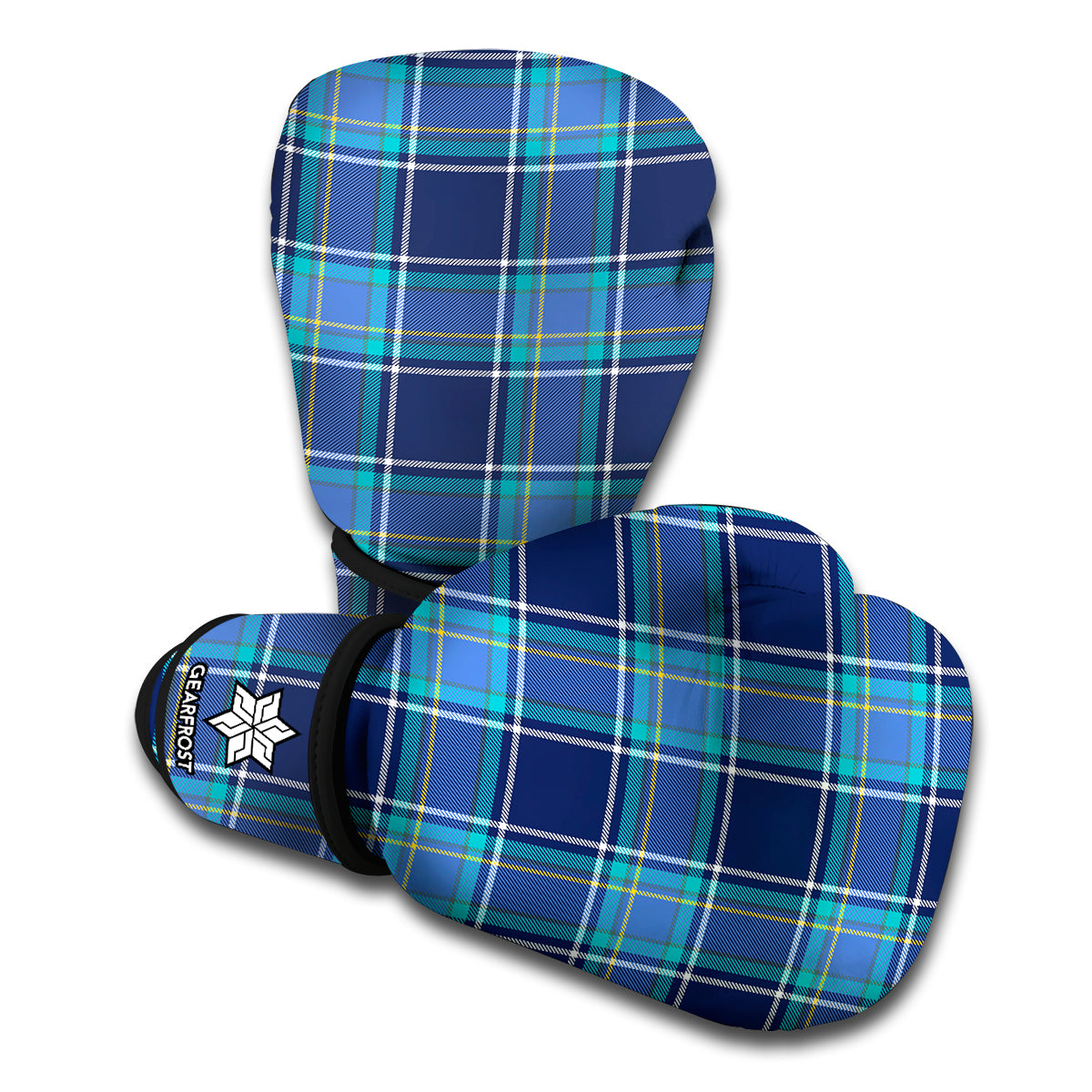Blue And Teal Tartan Pattern Print Boxing Gloves