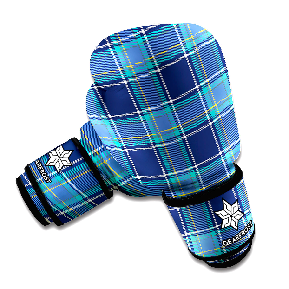 Blue And Teal Tartan Pattern Print Boxing Gloves