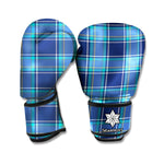 Blue And Teal Tartan Pattern Print Boxing Gloves