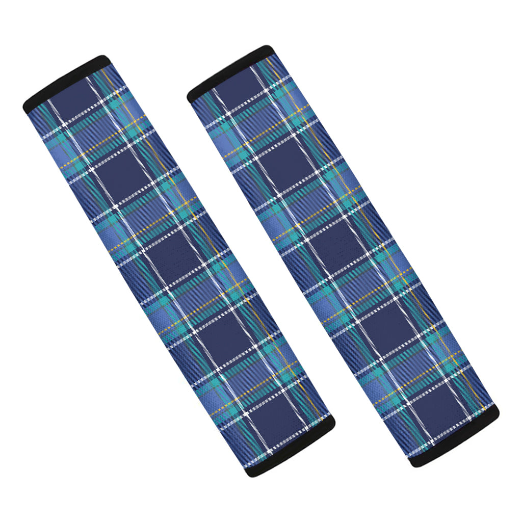 Blue And Teal Tartan Pattern Print Car Seat Belt Covers