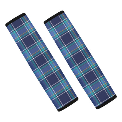 Blue And Teal Tartan Pattern Print Car Seat Belt Covers