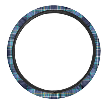 Blue And Teal Tartan Pattern Print Car Steering Wheel Cover