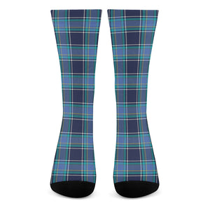 Blue And Teal Tartan Pattern Print Crew Socks