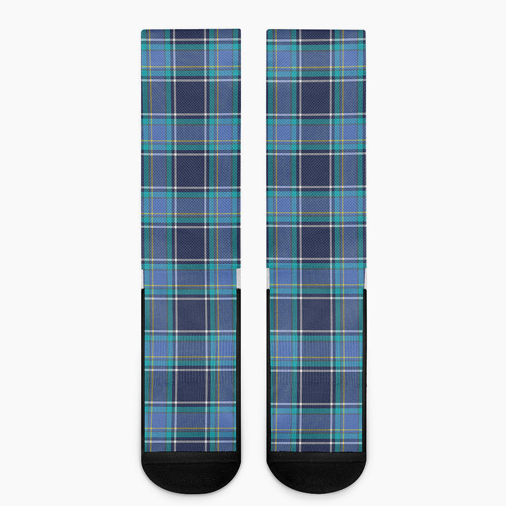 Blue And Teal Tartan Pattern Print Crew Socks