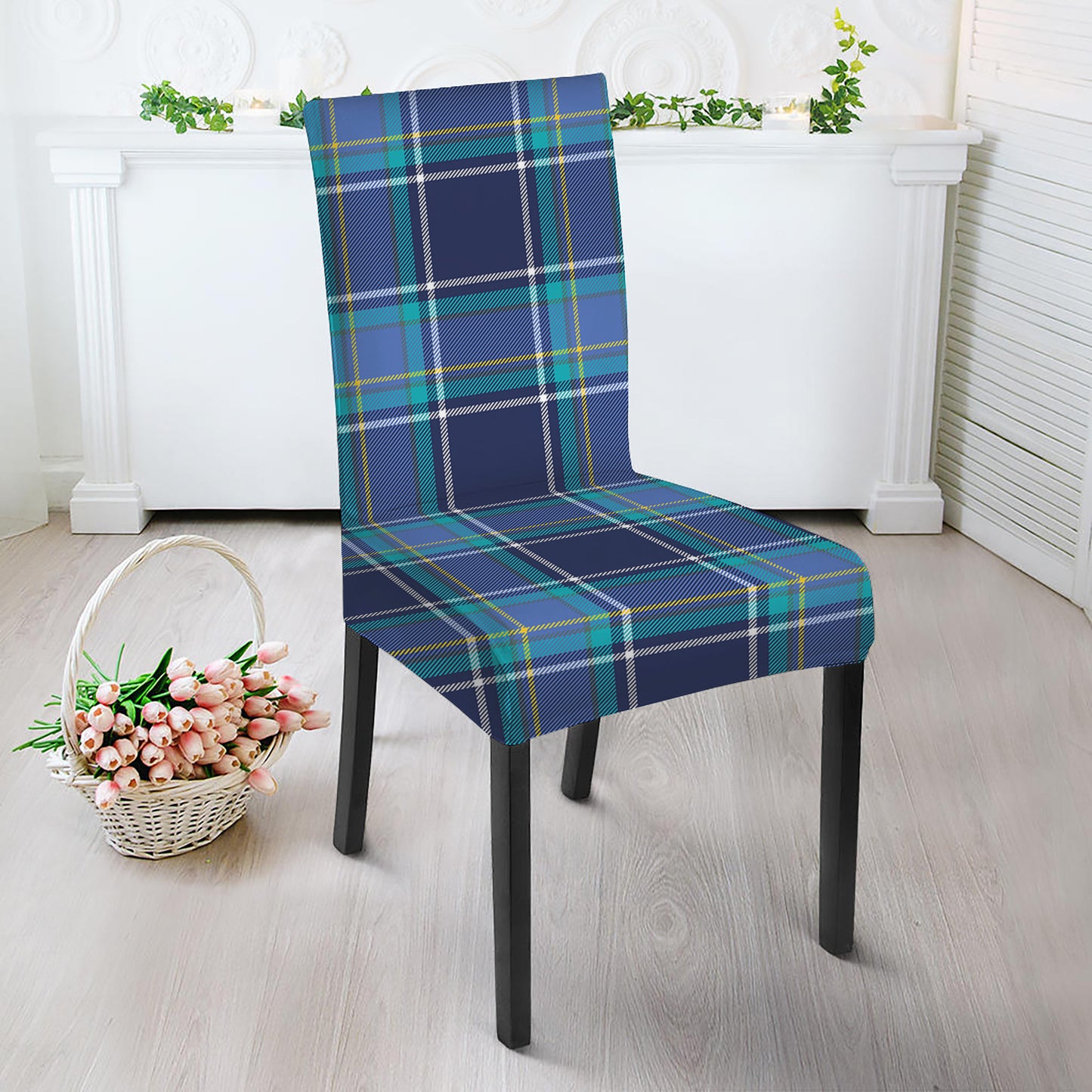 Blue And Teal Tartan Pattern Print Dining Chair Slipcover