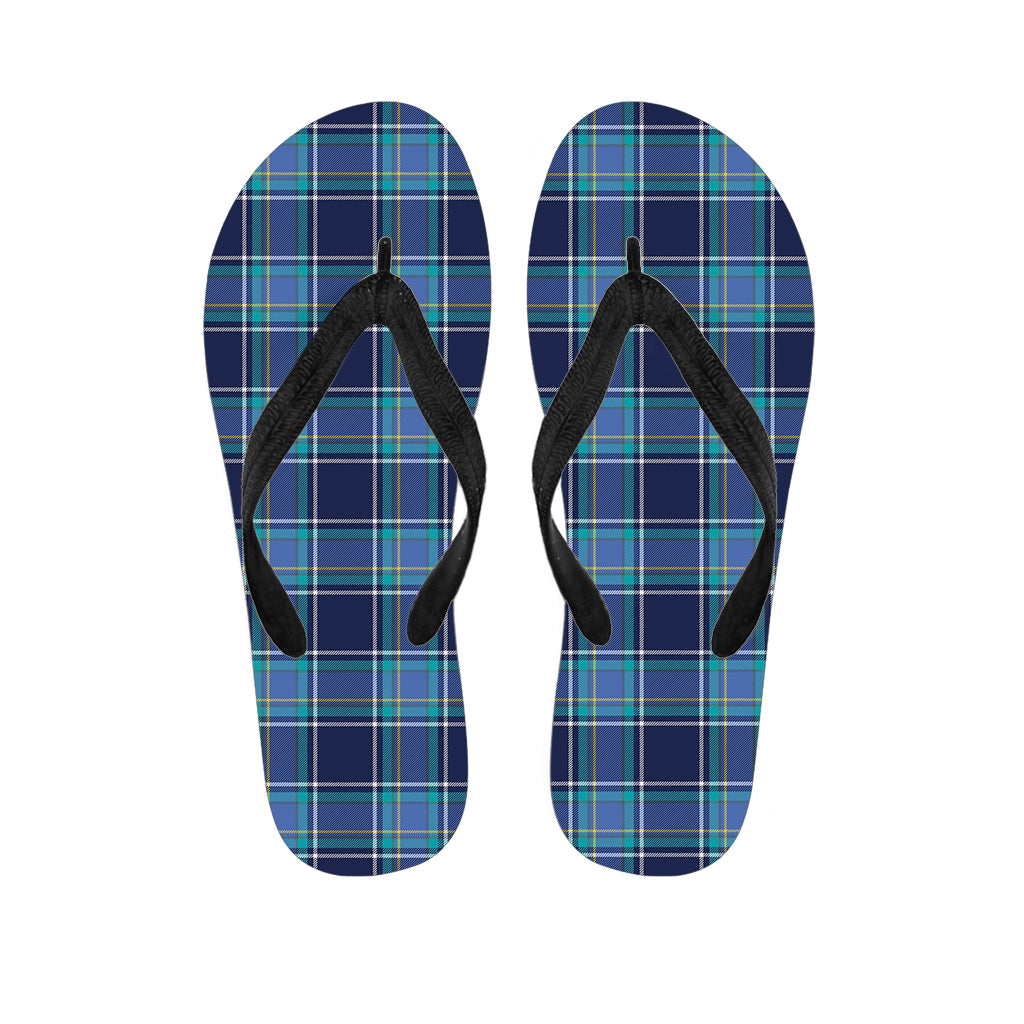 Blue And Teal Tartan Pattern Print Flip Flops