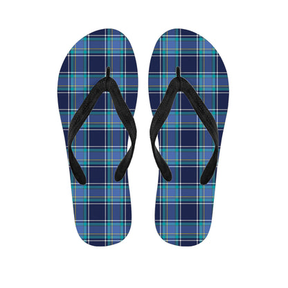 Blue And Teal Tartan Pattern Print Flip Flops