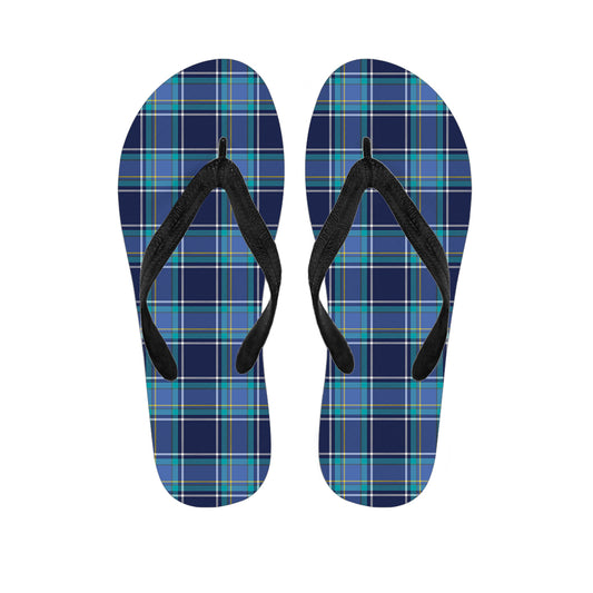 Blue And Teal Tartan Pattern Print Flip Flops