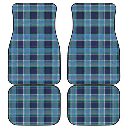 Blue And Teal Tartan Pattern Print Front and Back Car Floor Mats