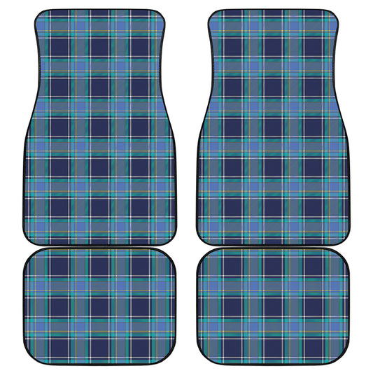 Blue And Teal Tartan Pattern Print Front and Back Car Floor Mats