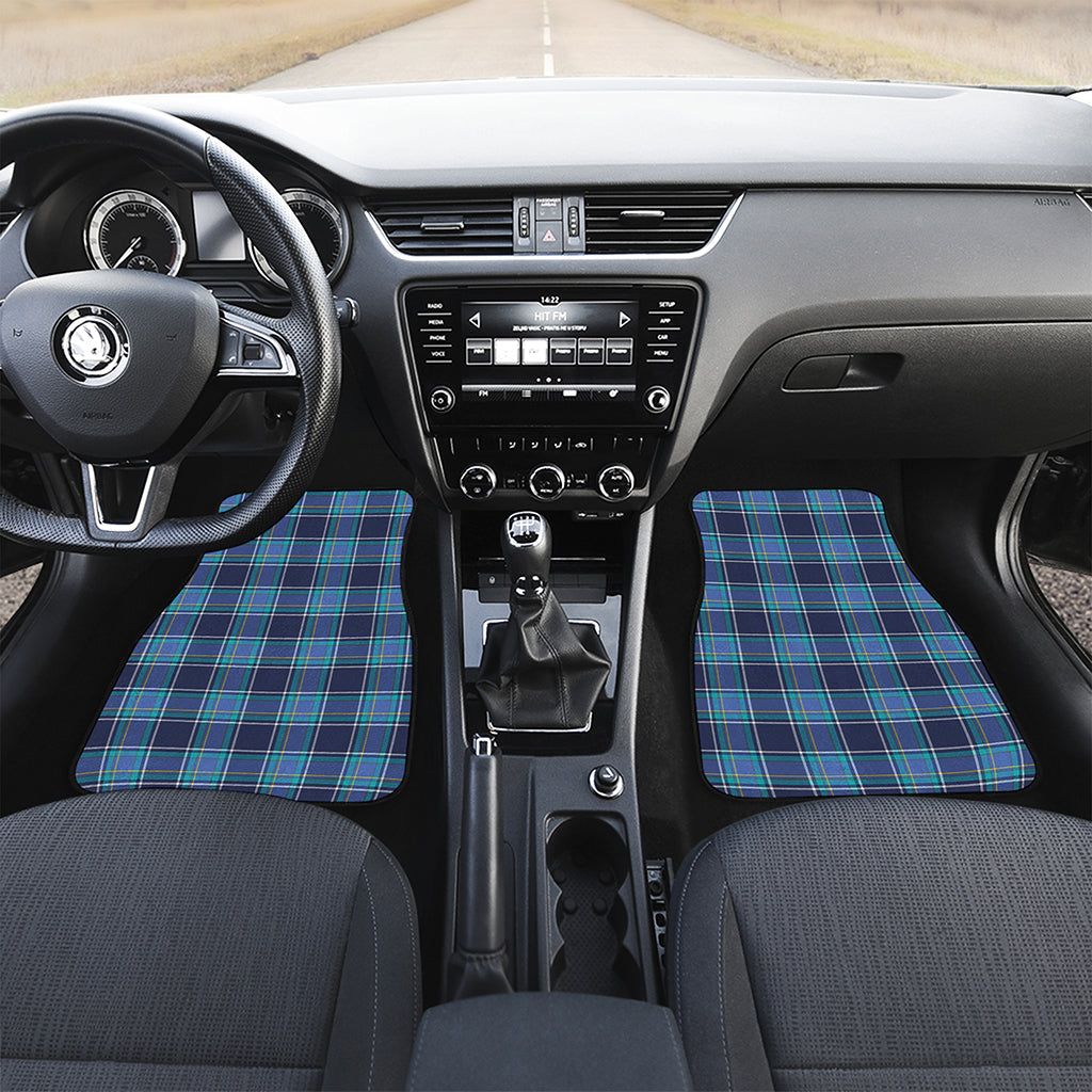 Blue And Teal Tartan Pattern Print Front and Back Car Floor Mats