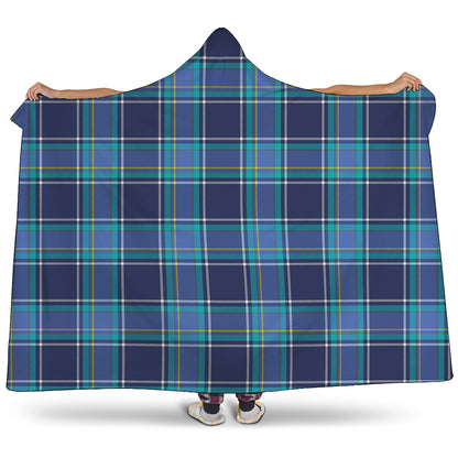 Blue And Teal Tartan Pattern Print Hooded Blanket