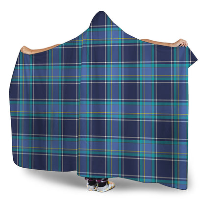 Blue And Teal Tartan Pattern Print Hooded Blanket