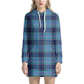 Blue And Teal Tartan Pattern Print Pullover Hoodie Dress