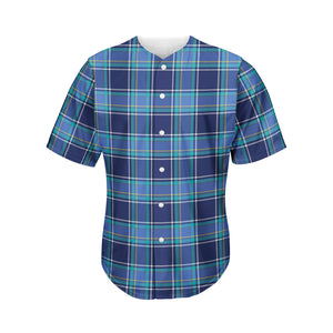 Blue And Teal Tartan Pattern Print Men's Baseball Jersey