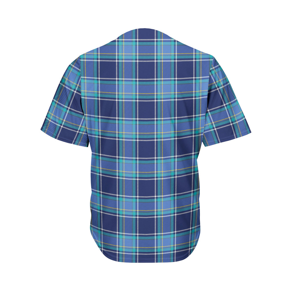 Blue And Teal Tartan Pattern Print Men's Baseball Jersey