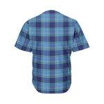 Blue And Teal Tartan Pattern Print Men's Baseball Jersey