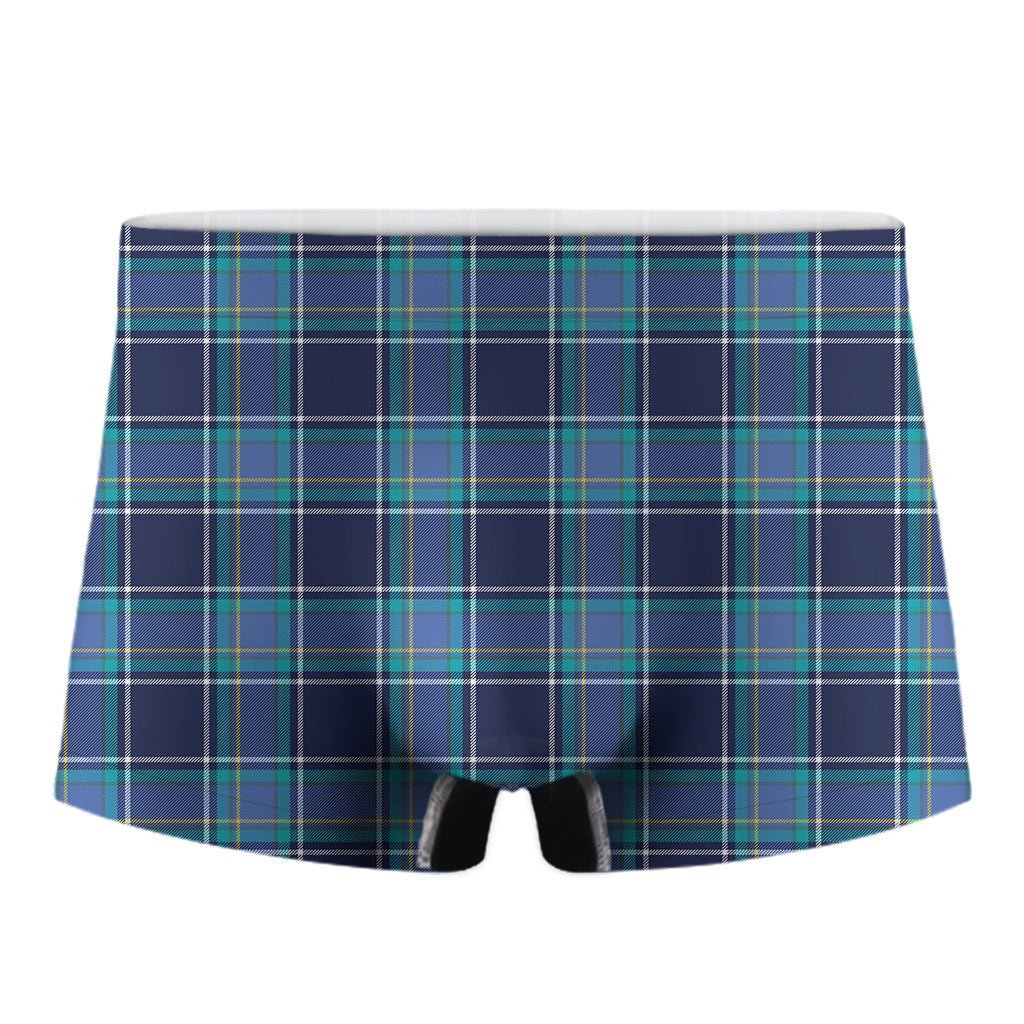Blue And Teal Tartan Pattern Print Men's Boxer Briefs